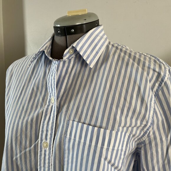 GAP Sz S Cotton Button Down Shirt Blue White Stripe - Picture 2 of 9